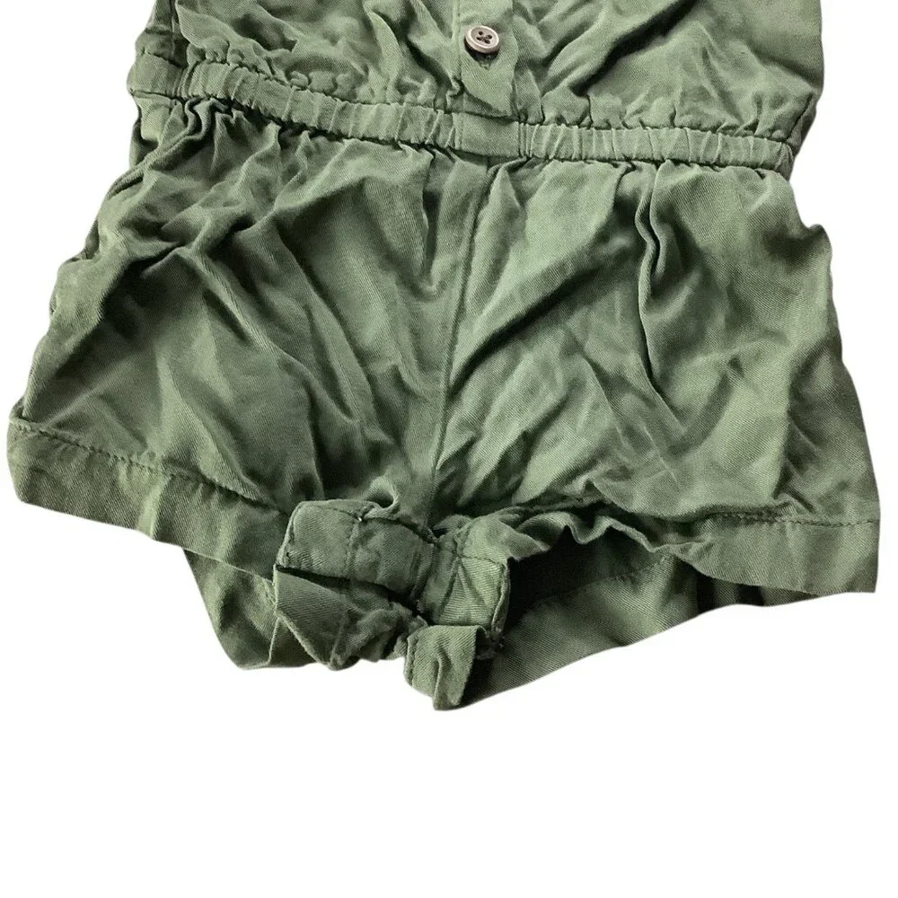 Old Navy Baby Girl Green Romper Jumpsuit‎ Button Elastic Waist Short Sleeve 3-6M